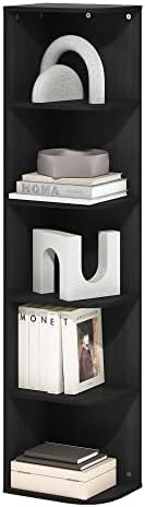 Furinno PASIR Book Shelf, 5-Tier Corner Bookshelf with Open Shelf, Standing Bookcase, 9.3 x 12 x 51.7, for Organization and Storage, for Living Room, Bedroom, Home Office, Blackwood