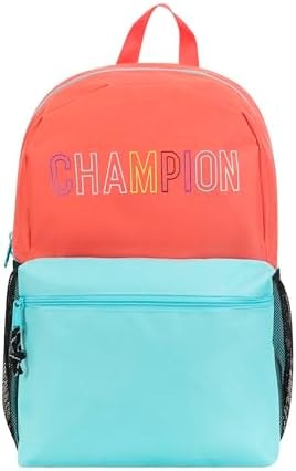 Champion Kids' Merit Backpack with Padded Straps, Water Bottle Pocket and Laptop Compartment for Daily Use, Coral, One Size