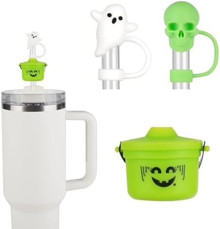 Funny Halloween Buckets Straw Covers for Stanley Cup - Cute Ghost Skull Toppers Compatible With 30&40 OZ 10mm Straw, Halloween Covers Cap for Tumble Cups