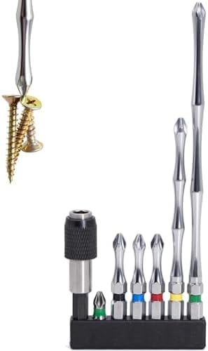 Hitscrews Impact Driver Bit Set PH2 (S2 Steel, CNC Phillips Tip, Chrome Finish) – Magnetic Screwdriver Bits Mixed Sizes: 1", 2", 4", 6" + Magnetic Bit Holder – 7 PCS Kit for DIY & Repairs
