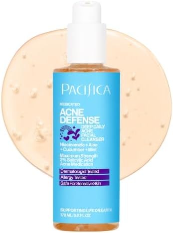 Pacifica Acne Defense Face Wash - Deep Pore Purifying Face Cleanser - w/ 2% Salicylic Acid, Pore Reducing Niacinamide & Inflammation Reducing Cucumber - for Sensitive Skin Vegan Dermatologist Tested