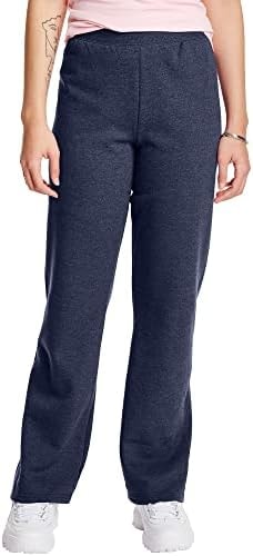 Hanes Women's EcoSmart Petite Open Bottom Leg Sweatpants, Navy Heather, Small