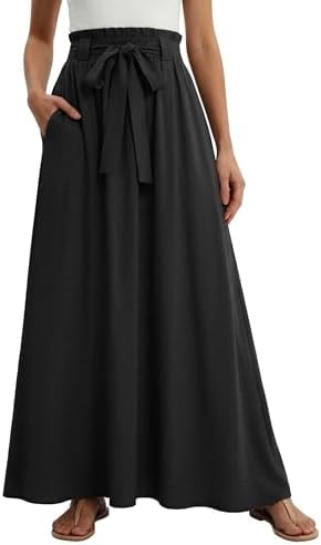 Lepunuo High Waisted Skirts Womens Casual Flowy Maxi Skirts Summer Trendy Floral Long Skirts with Pockets A - Black