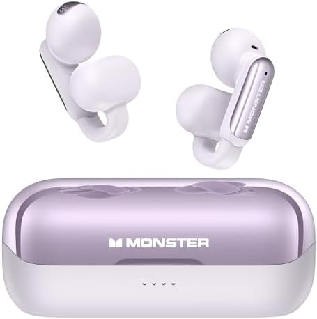 Monster Wireless Earbuds Open AC601, Comfort Clip-On Bluetooth Earbuds, Bluetooth 5.4 Open Ear Buds with Environmental Noise Cancellation, IPX5 Waterproof & Touch Control Wireless Headphones (Purple)