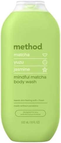method Body Wash, Mindful Matcha - Leaves Skin Feeling Soft & Moisturized, Made Without Parabens, Notes of Matcha, Yuzu & Jasmine, 18 fl oz
