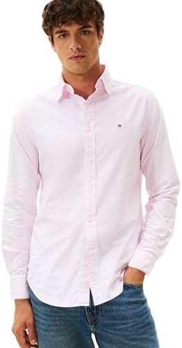 Tommy Hilfiger Men's Long Sleeve Oxford Shirts in Regular Fit, Men's Button Down Shirts, Also Available in Big and Tall Rose Petal/White X-Small