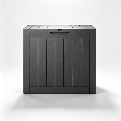 NUNU LAB 32 Gallon Waterproof Outdoor Storage Box, Lockable Resin Deck Box with Lid, Weather Resistant Patio Storage Bin for Garden Tools, Cushions, Package Delivery, Dark Black