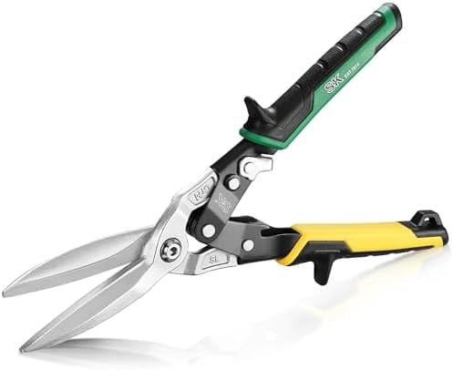 SK 11.5-Inch Tin Snips Heavy Duty, Straight Cut Aviation Snips, Cr-Mo Steel