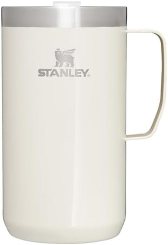 STANLEY Stay-Hot Camp Mug 24 oz | Press Fit Drink Through Lid | Cup for Coffee, Tea and Drinks | Insulated Stainless Steel Coffee Mug | BPA-Free | Cream Gloss