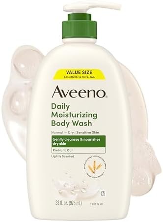 Aveeno Daily Moisturizing Body Wash for Normal to Dry Skin, Sensitive Formula with Prebiotic Oat, Gently Cleanses Dry Skin, Lightly Scented Body Wash for Women and Men, Value Size 33 fl. Oz
