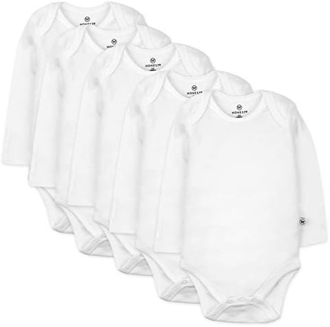 HonestBaby 5-pack Long Sleeve Bodysuits One-piece for Infant Baby Boys, Bright White, 24 Months