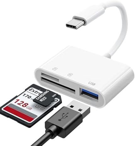 USB C SD Card Reader for iPhone 15 16 17, SD Card Adapter with SD MicroSD USB 3 Ports, USBC Memory Card Reader for iPhone 15 16, iPad, Mac, MacBook Pro/Air,Digital Camera Adapter iPhone, Android