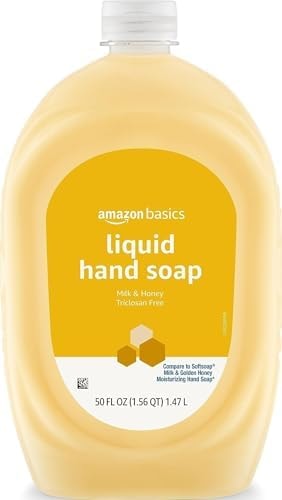 Amazon Basics Liquid Hand Soap Refill, Milk and Honey Scent, Triclosan-Free, pH Balanced, Dermatologist Tested, 50 Fluid Ounces