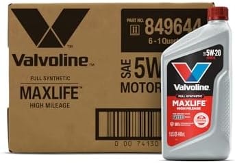 Valvoline Full Synthetic High Mileage with MaxLife Technology SAE 5W-20 Motor Oil 1 QT, Case of 6