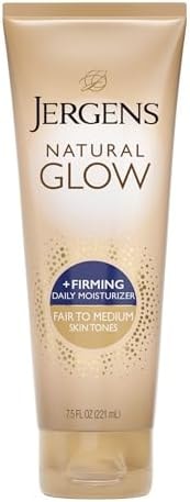 Jergens Natural Glow +Firming Self Tanner Body Lotion, Fair to Medium Skin Tone, Sunless Tanning Moisturizer with Collagen and Elastin. Helps to Visibly Reduce Cellulite, 7.5 Fl Oz