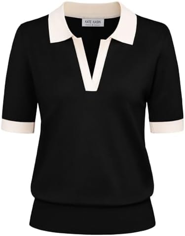 Women's Short Sleeve Classic V Neck Collared Casual Polo Sweater Tops