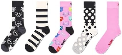 Happy Socks 5-Pack Cats Socks, Black, M/L
