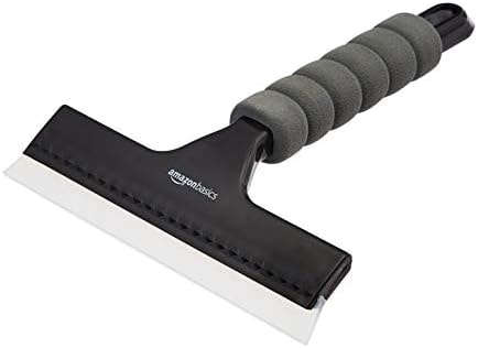 Amazon Basics All-Purpose Window Squeegee with Handle for Car Windshield, Shower, Glass, Mirror Cleaning, Silicone Rubber Blade, Streak-Free Results, Lightweight, Black, 8-inch