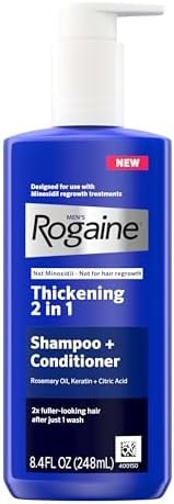 Rogaine Men's Thickening 2 in 1 Shampoo + Conditioner, Hair Thickening Shampoo & Conditioner with Rosemary Oil, Keratin & Citric Acid Leaves Hair Visibly Thicker, Not Minoxidil, 8.4 fl. oz