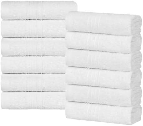 SUPERIOR Eco-Friendly Cotton 12-Piece Face Towel/Washcloth Set, Small, Fast Drying Towels for Face, Spa, Resort, Hotel, Hand, Shower, Guest Bathroom, Home, Airbnb, Apartment Essentials, White
