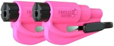 resqme Pack of 2,The Original Emergency Keychain Car Escape Tool, 2-in-1 Seatbelt Cutter and Window Breaker, Made in USA, Pink - Compact safety hammer