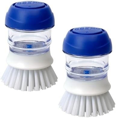 CELOX 2 Pack Dish Brush with Soap Dispenser Soap Dispensing Palm Brush for Cleaning Pots, Dishes