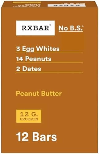 RXBAR Protein Bars, 12g Protein, Gluten Free Snacks, Peanut Butter, 22oz Box (12 Bars)