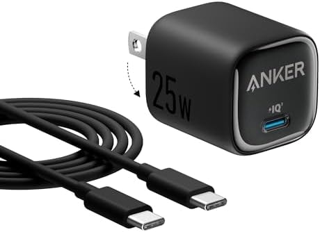 Anker 25W USB C Charger Block, Compact and Foldable Type C Charger, Supports PPS Fast Charging for Galaxy S24/Z Fold/Z Flip/Tab, iPhone 17/16 Series, iPad (Black, 1pack with Cable)