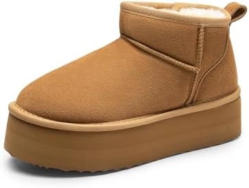 DREAM PAIRS Women's Platform Anti-Slip Mini Boots,Chestnut,6
