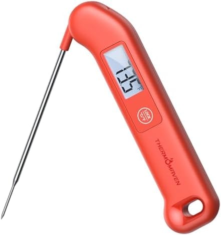 Professional Meat Thermometer Digital, ±0.5℉ NIST Certified Accuracy, Instant Read Food Thermometer for Cooking Grill, Fully Waterproof, Auto-Rotate Backlit Display, Motion-Sensing On/Off, Red