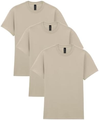 Gildan Adult Heavy Cotton T-Shirt, Style G5000, Multipack, Sand (3-Pack), Large