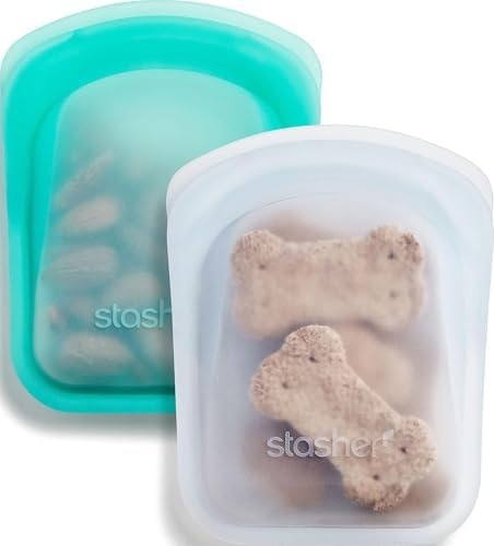 Stasher Premium Reusable Silicone Pocket Bags, 2-Pack, Clear and Aqua, 4 oz