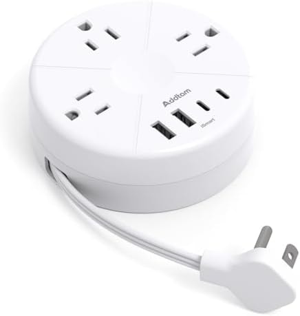 Cruise Approved Power Strip,Travel Power Strip with 1ft Retractable Cord