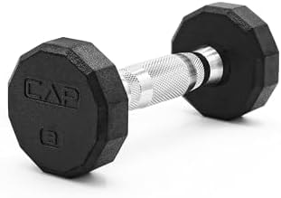 CAP 3 LB 12-Sided Rubber Coated Dumbbell Weight, Rubber Free Weights for Home Gym Strength Training, Chrome Handle, Single