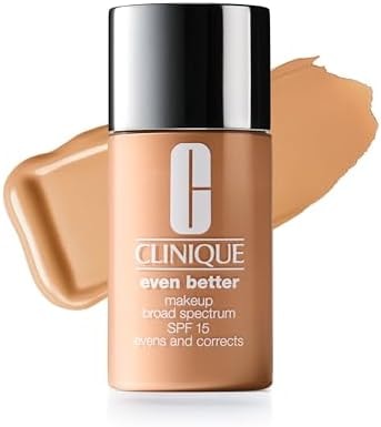 Clinique Even Better Makeup Liquid Foundation SPF 15 With Vitamin C For Dry + Oily Combination Skin Types | Medium Coverage + Natural Finish | Evens Skin Tone + Reduces Dark Spots, Oat, 1 Fl Oz