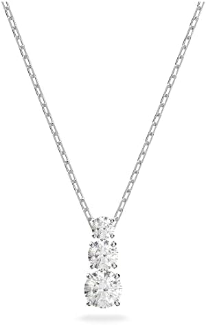 Swarovski Stilla Attract Trilogy Round Pendant Necklace - Women's White Round Crystal Pendant with Rhodium Plated Chain