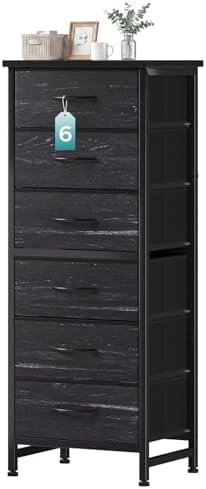 OLIXIS 6 Drawer Dresser, Fabric Storage Organizer, Wooden Black