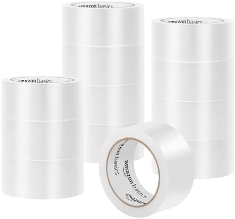 Amazon Basics Strong Plastic Adhesive Packing Tape for Shipping, Sealing Boxes, Moving and Storage, Clear, Low Odor, 1.88 in x 54.6 yds, 12-Pack