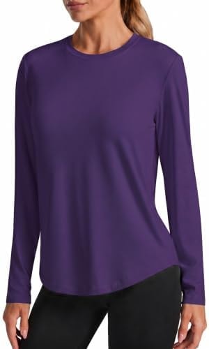 PINSPARK Long Sleeve Shirts for Women UPF 50+ Gym Clothes Breathable Athletic Tops Soft Exercise Running T-Shirt Activewear, Deep Purple Small