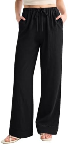 REORIA Wide Leg Pants for Women Casual Flowy Palazzo Pant, Black, M