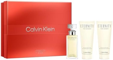 Calvin Klein Eternity Eau de Parfum for Women 3pc Gift Set ($145 Value) – 1.6 oz EDT, 3.3 oz Body Lotion, 3.3 oz Shower Gel – Bergamot, Lily, Rose, Sandalwood & Amber – Long Lasting Fragrance