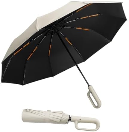Cooloutdoors Folding & Inverted Umbrella, Outdoor Travel Umbrella, 46 Inch Portable Reverse Folding Umbrella,Windproof Folding Umbrella for Men and Women (Beige)