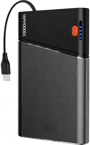 Aaoyun 10000mAh Portable Power Bank, 22.5W PD Fast Charging Battery Pack with Built-in USB-C Cable, Ultra-Slim External Phone Charger for iPhone 17/16/15, Samsung Galaxy S24, Android (Grey)