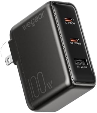 wegear 100W GaN USB C Charger Block, 3-Port Slim Foldable Wall Charger