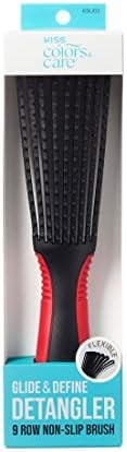 KISS Colors & Care Glide & Define Detangler 9-Row Non-Slip Brush, Large, Black - For Thick & Curly Hair, Tangle-Free, Smooth, Sleek Results, Anti Static, Sturdy & Non-Slip Grip, Multi Uses, & Powerfully Functional
