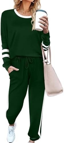 Two Piece Sets for Women Fall Winter Fashion Clothing Festival Outfits Casual Sweatsuit Set Deep Green M