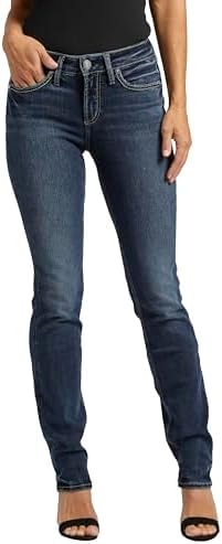 Silver Jeans Co. Women's Suki Mid Rise Curvy Fit Straight Leg Jeans