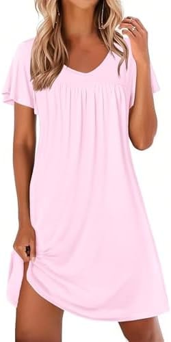 Ekouaer Nightgowns for Women Short Sleeve House Dress Pleated Night Gown