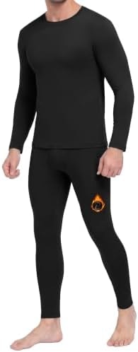 Thermal Underwear for Men - Fleece Lined Base Layer Long Johns Set Black