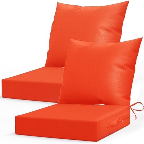 L’AGRATY Outdoor Chair Cushions for Patio Furniture:24" x 24" Deep Seat Cushions with Backrest for Couch Sofa Chair - Waterproof Fade-Resistant Patio Cushion (Set of 2,Orange)